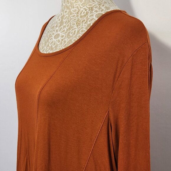 Zenergy by Chico's SZ 2/L Burnt Orange 3/4 Sleeve Scoop Neck Seam Detail Tunic - Picture 7 of 14